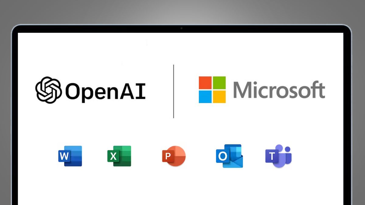 A laptop screen showing the OpenAI and Microsoft logos