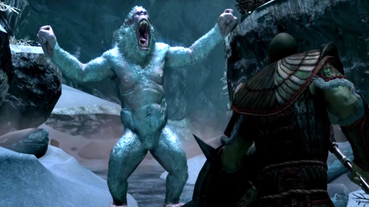 Adventurer faces off against ice gorilla