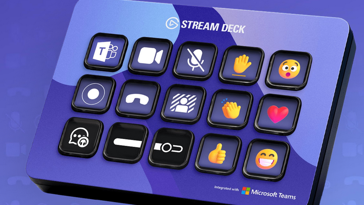 An Elgato Stream Deck programmed with Microsoft Teams icons