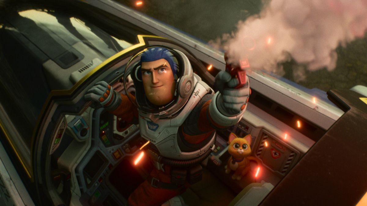 Buzz fires a flare after landing his starship in Pixar