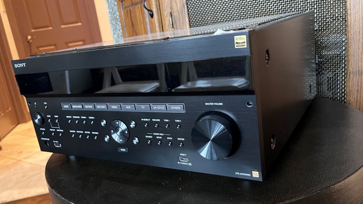 STR-AZ7000ES AV receiver on table with curtain in background