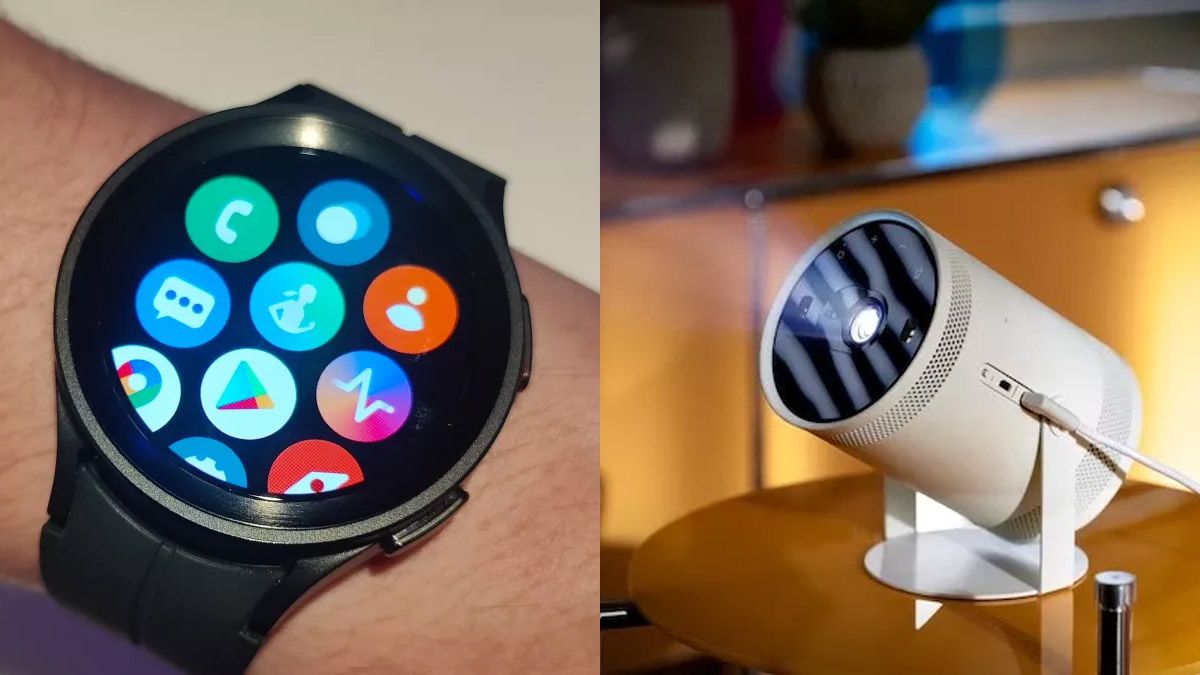 Samsung Galaxy Watch 5 Pro and projector