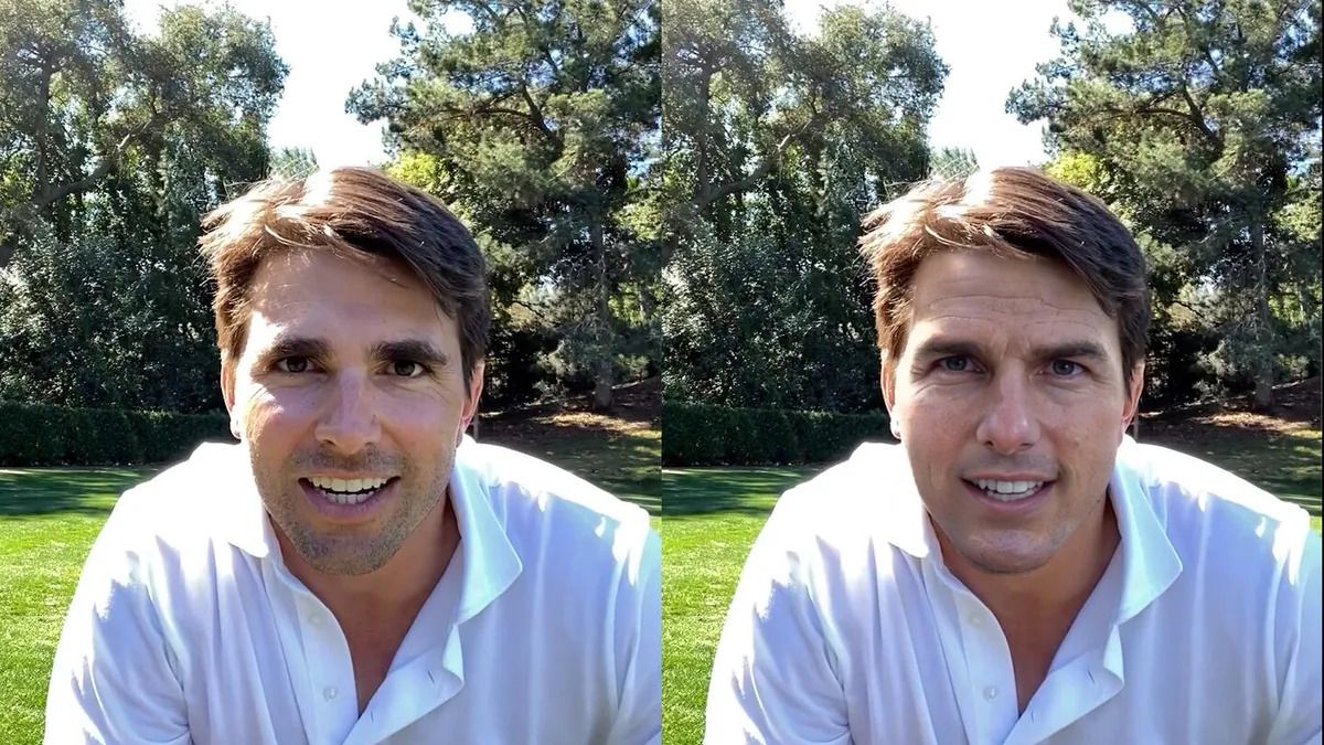 Side-by-side image showing Miles Fisher and a virtual Tom Cruise