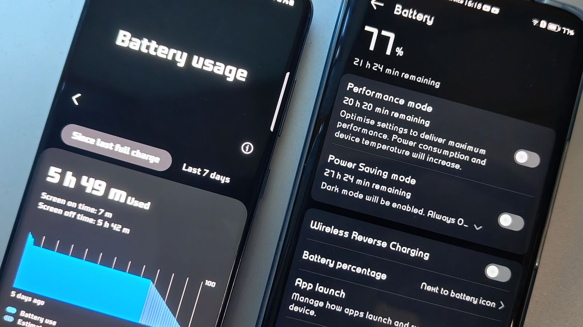 close up of two phones battery health diagnostics